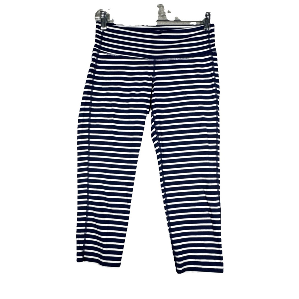 Athleta Pants Womens Small Navy White Stripe Chaturanga Capri Legging Athleisure